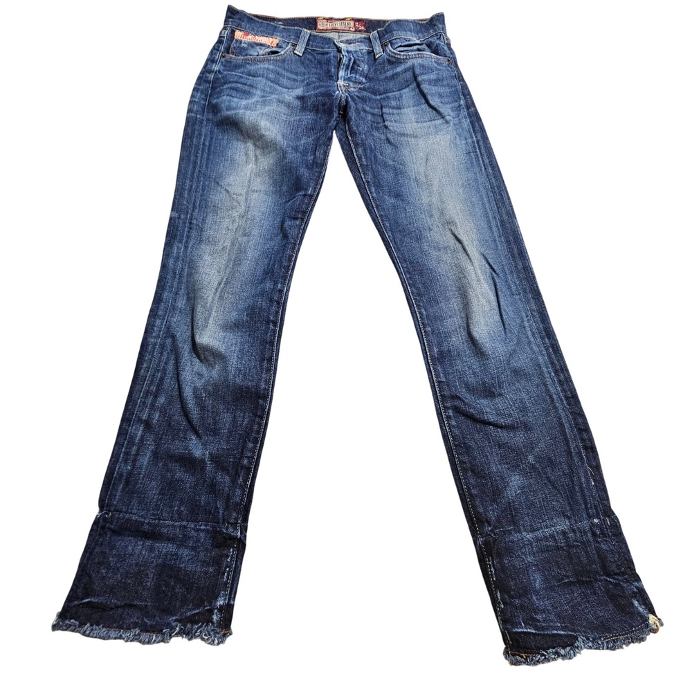 Lucky Brand Sienna Tomboy Crop Jeans 2/26 Blue Embroidered Cuff 7W11125